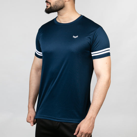 Premium Sapphire Quick Dry Tee with White Dual Arm Stripes