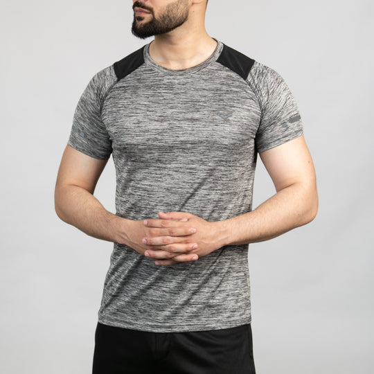 Textured Gray Quick Dry T-Shirt with Black Panels & Reflectors