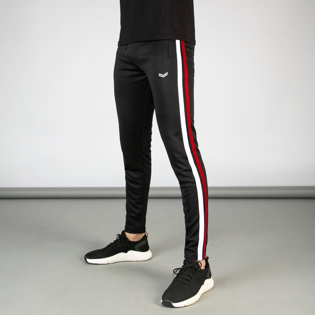 Black Quick Dry Bottoms with White & Red Stripes