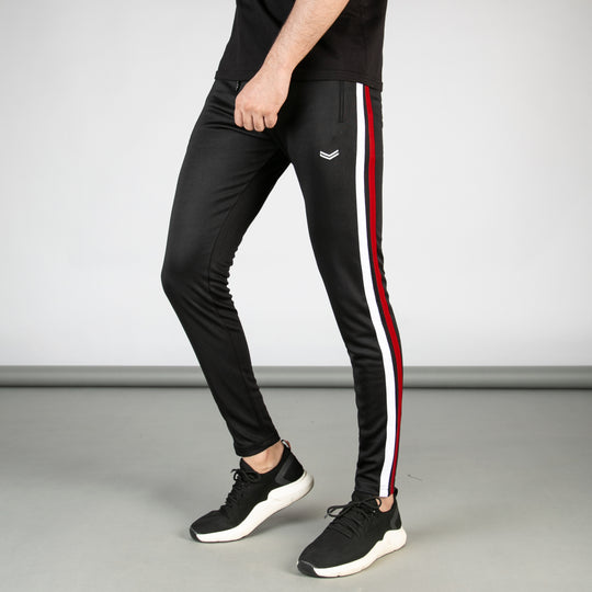 Black Quick Dry Bottoms with White & Red Stripes