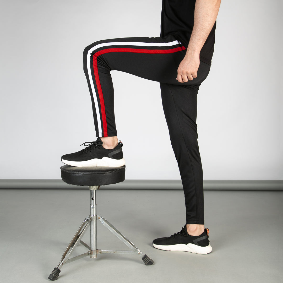 Black Quick Dry Bottoms with White & Red Stripes
