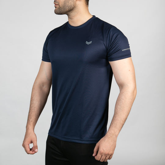 Navy Mesh Quick Dry T-Shirt With Reflective Detailing