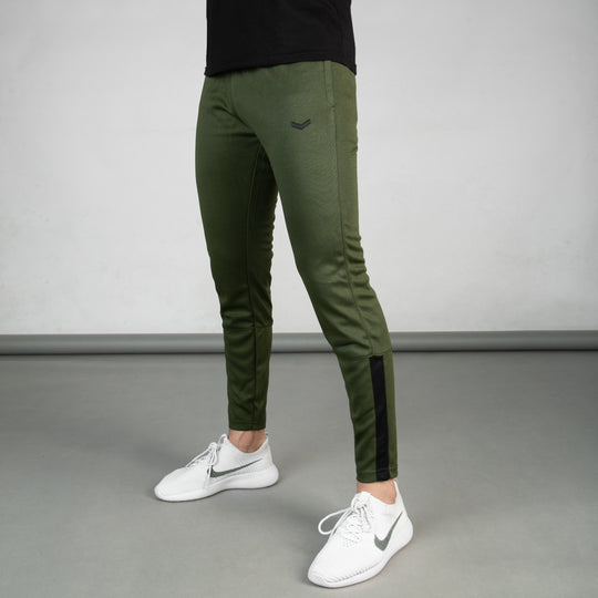 Olive Breathable Mesh Bottoms with Sleek Hem & Black Panels