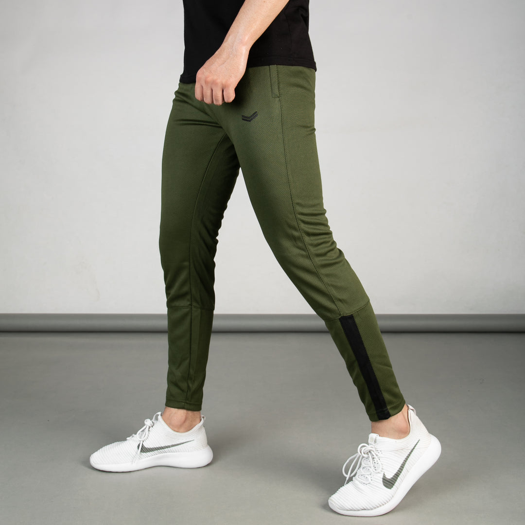 Olive Breathable Mesh Bottoms with Sleek Hem & Black Panels