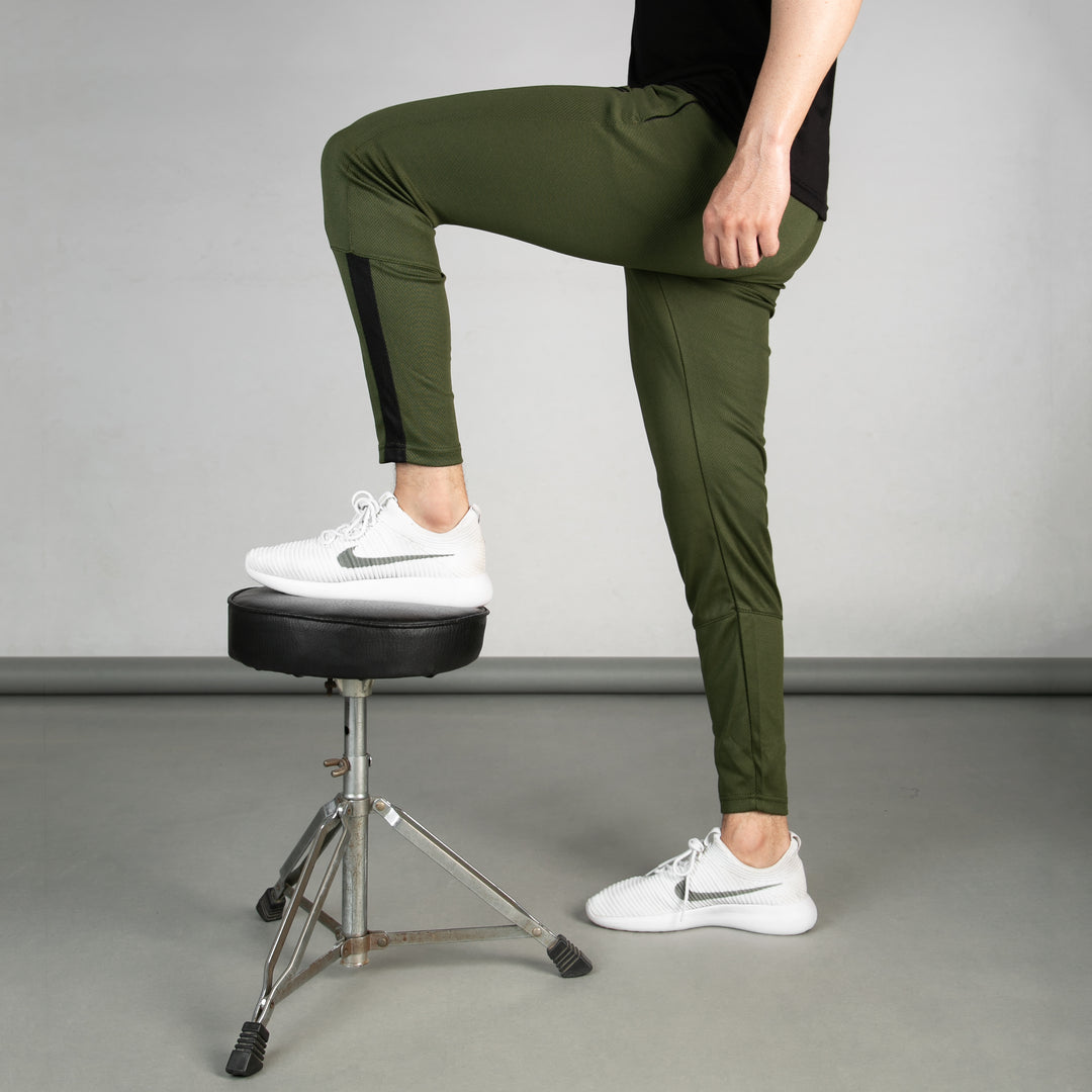 Olive Breathable Mesh Bottoms with Sleek Hem & Black Panels