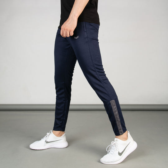 Navy Breathable Mesh Bottoms with Sleek Hem & Gray Panels
