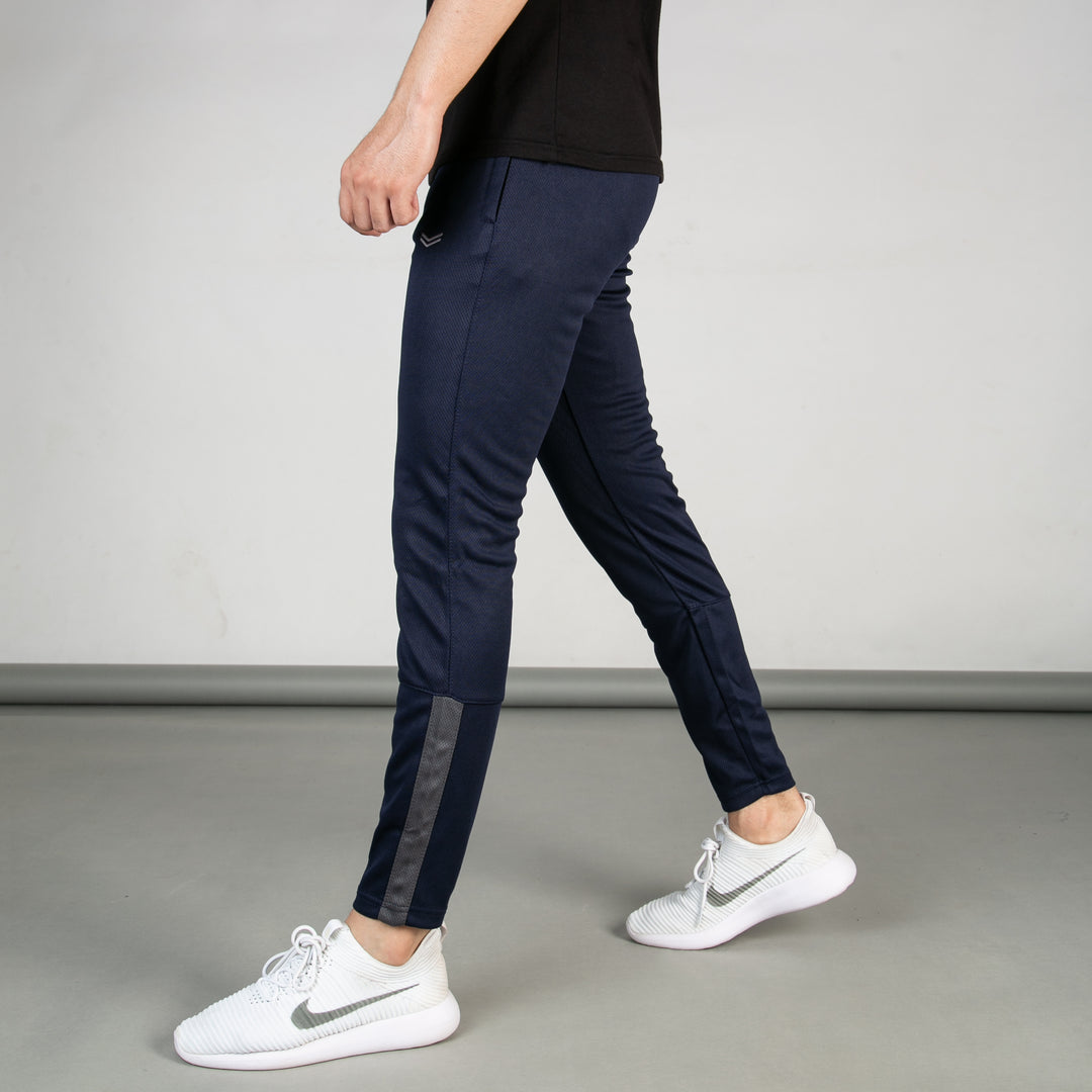Navy Breathable Mesh Bottoms with Sleek Hem & Gray Panels