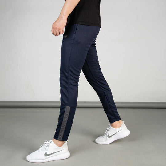 Navy Breathable Mesh Bottoms with Sleek Hem & Gray Panels
