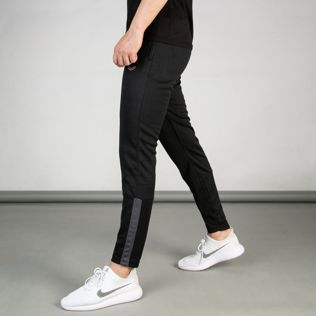 Black Breathable Mesh Bottoms with Sleek Hem & Gray Panels