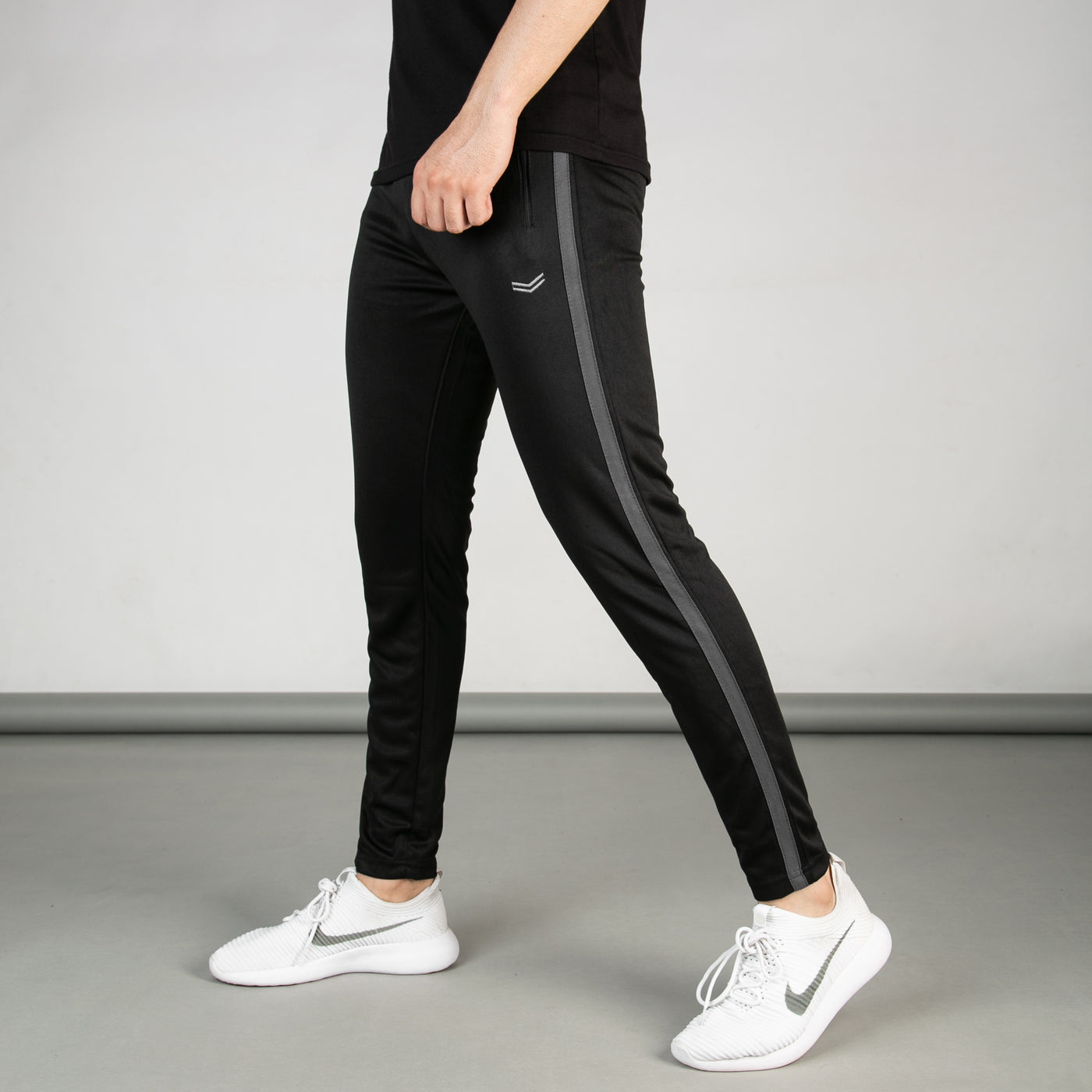 Black Quick Dry Bottoms with Sleek Charcoal Stripe