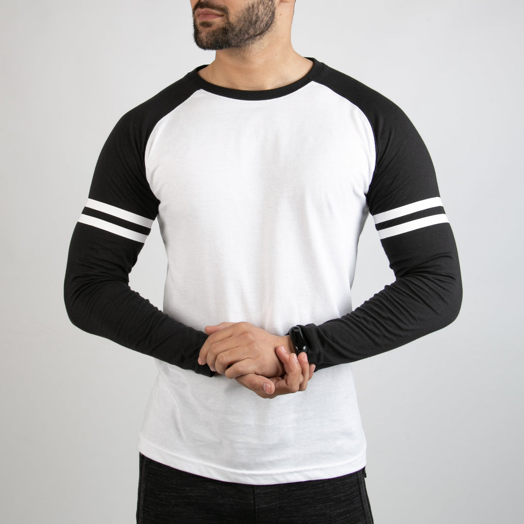 Striped Sleeves White Baseball Raglan