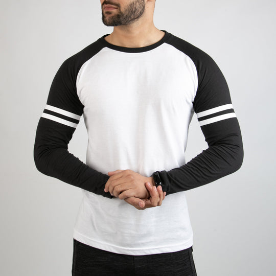 Striped Sleeves White Baseball Raglan