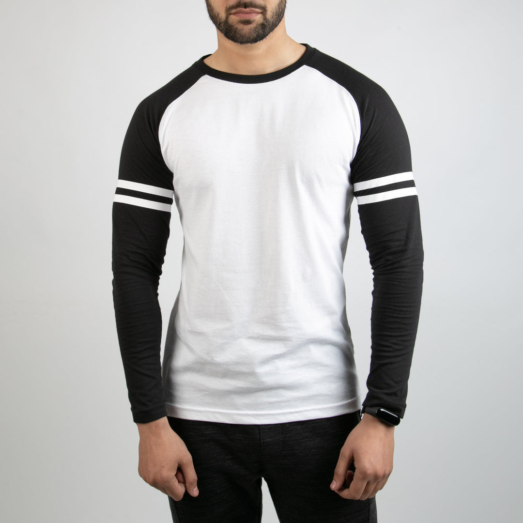 Striped Sleeves White Baseball Raglan