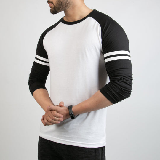 Striped Sleeves White Baseball Raglan