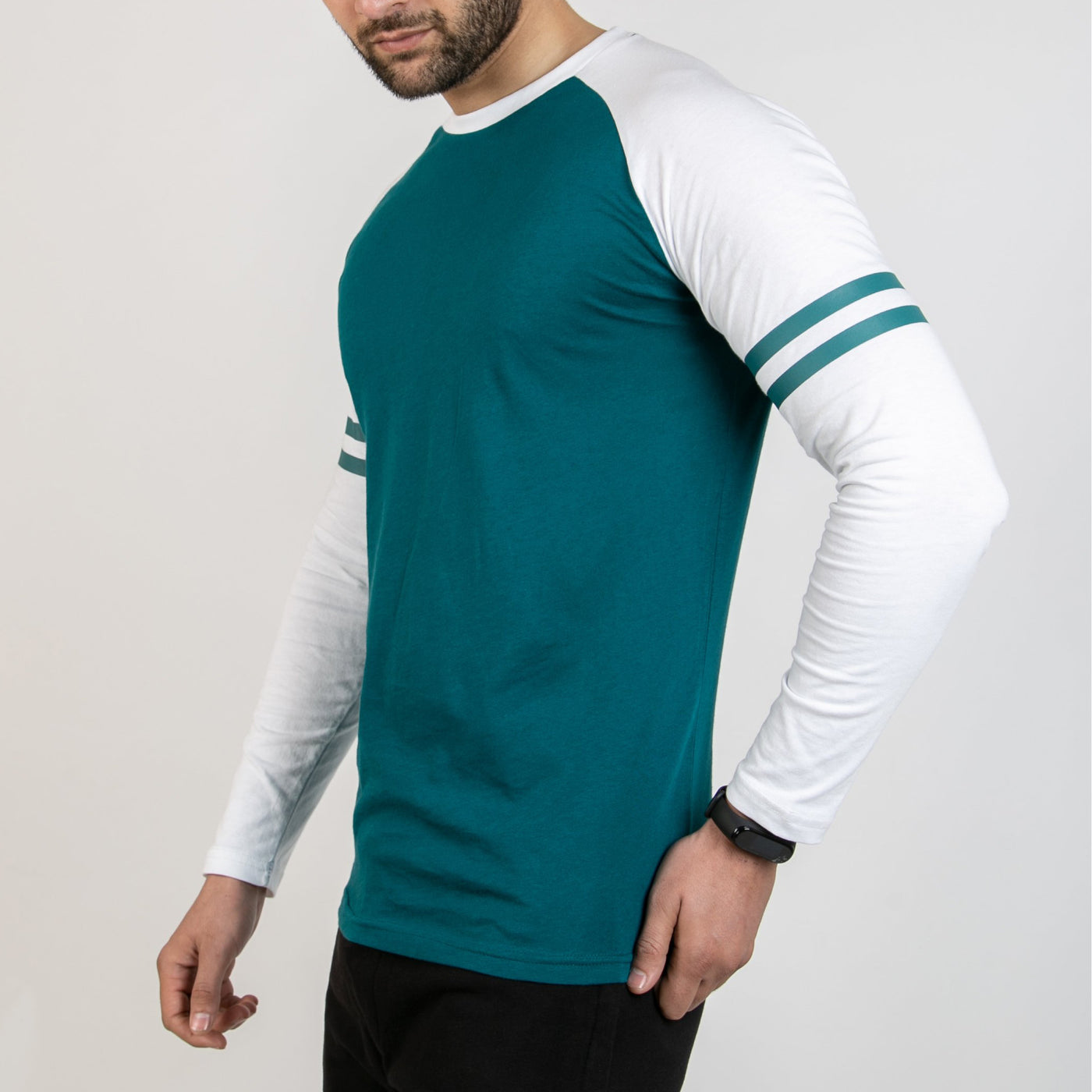Striped Sleeves Turquoise Baseball Raglan