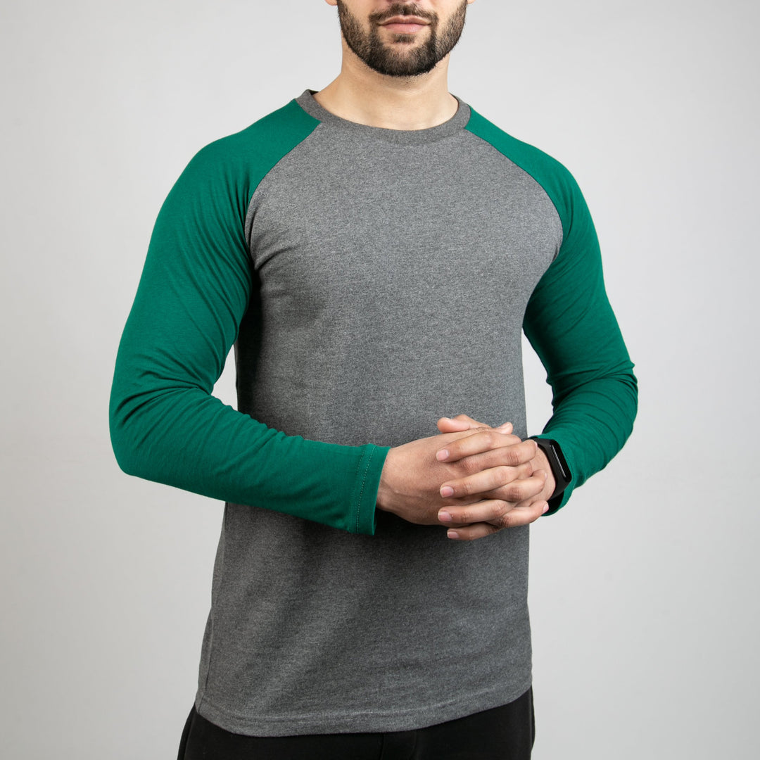 Charcoal & Green Raglan