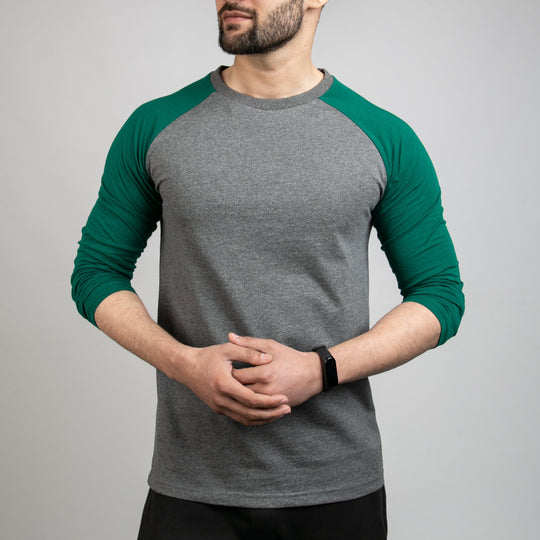 Charcoal & Green Raglan