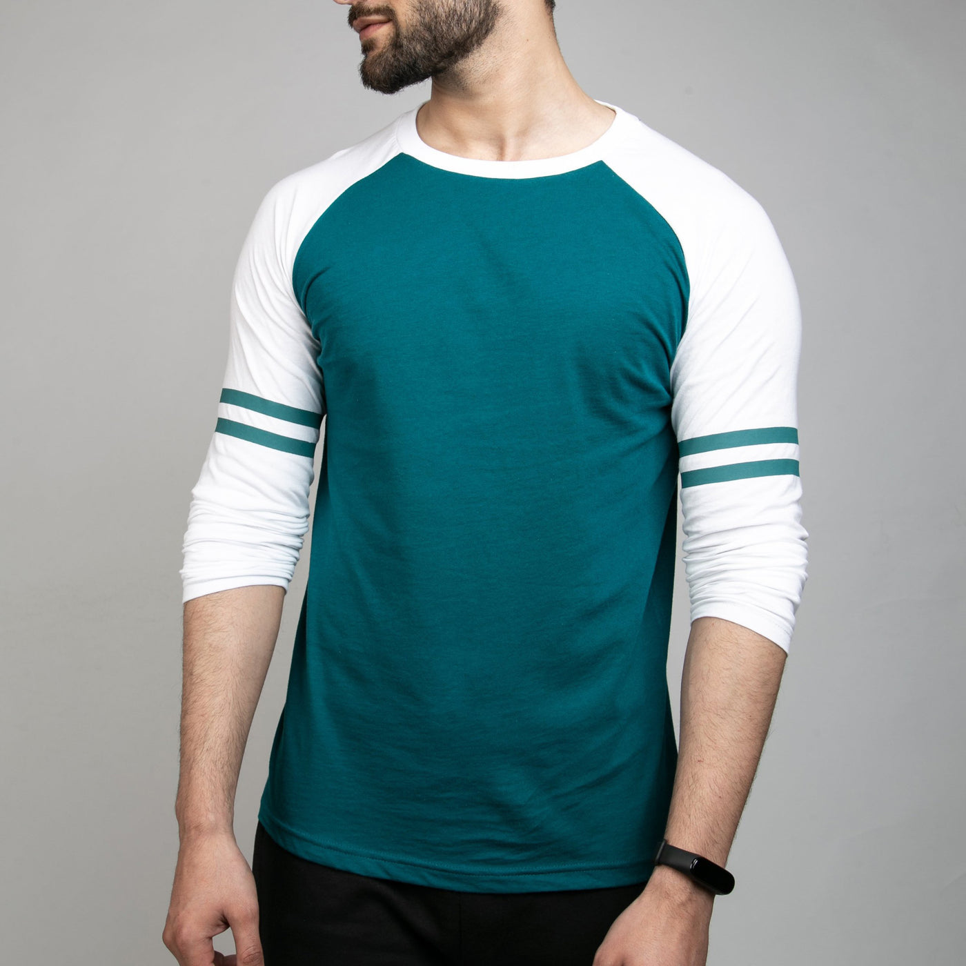 Striped Sleeves Turquoise Baseball Raglan