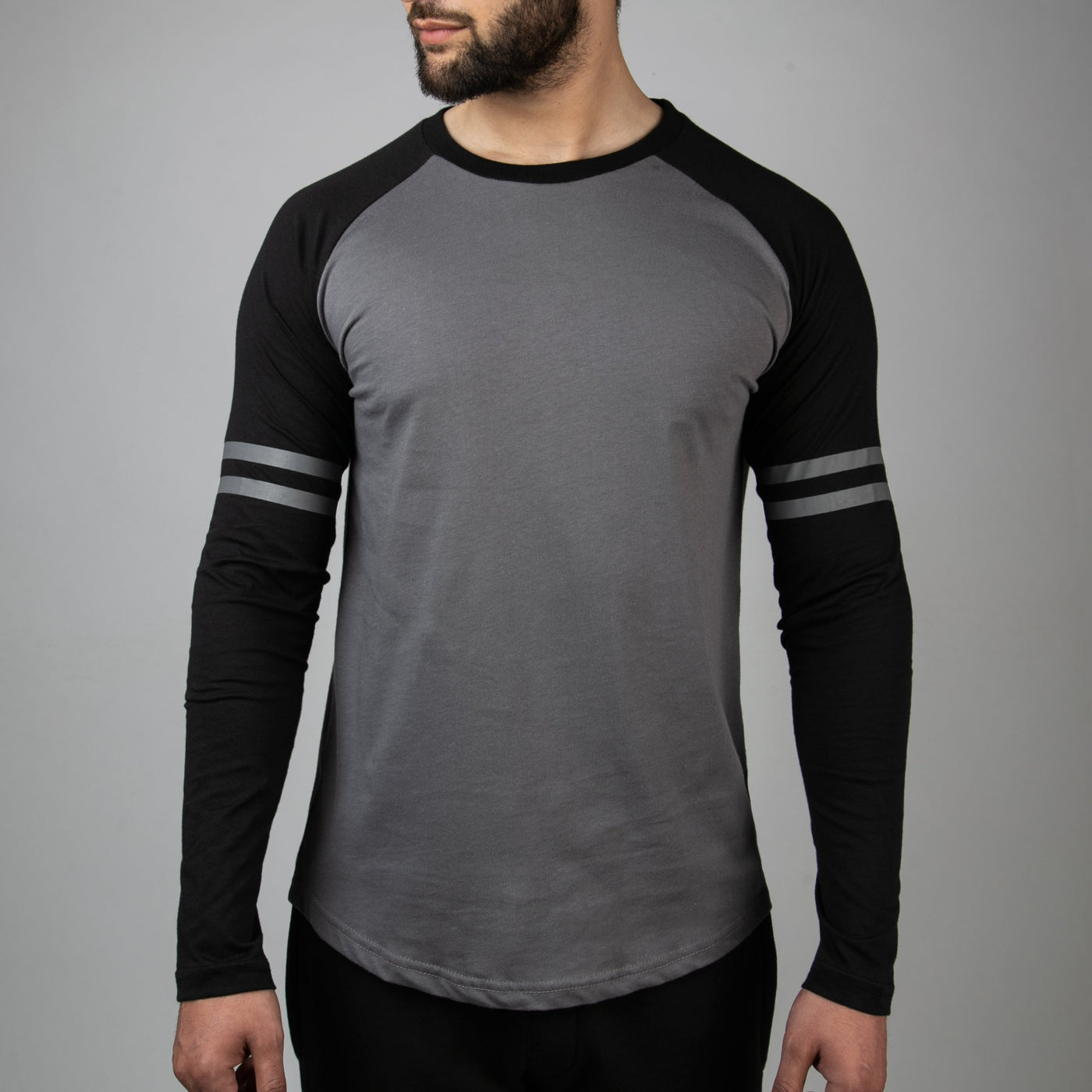 Striped Sleeves Smoke Gray Baseball Raglan