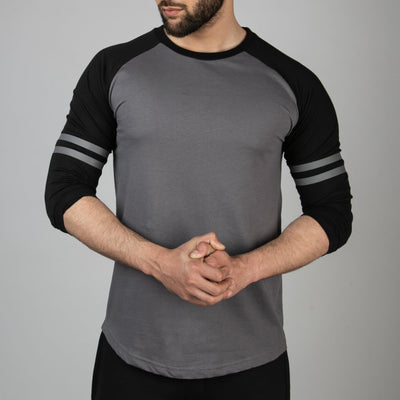 Striped Sleeves Smoke Gray Baseball Raglan