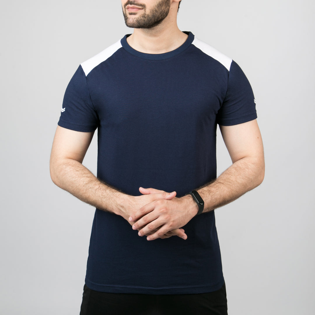 Navy Alpha Series Tee With Dual Arm Logos