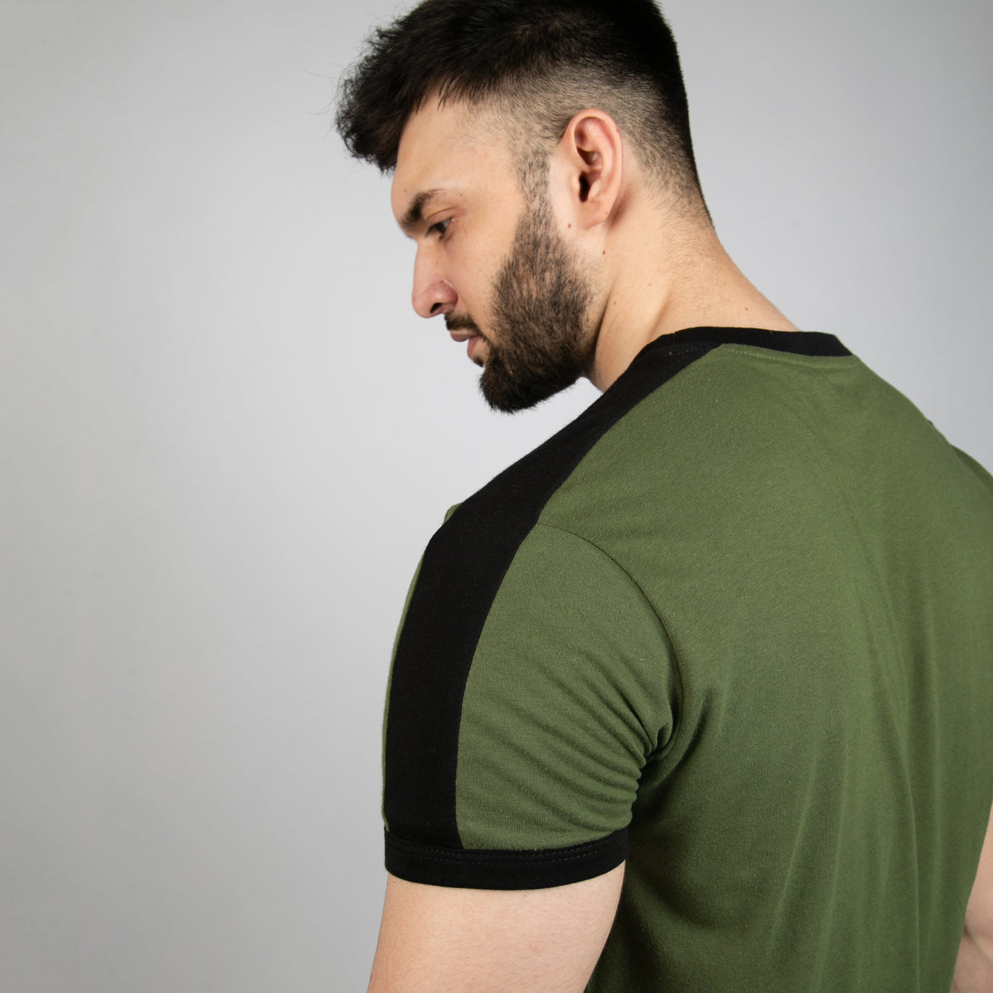 Olive Ringer T-Shirt with Shoulder Panel