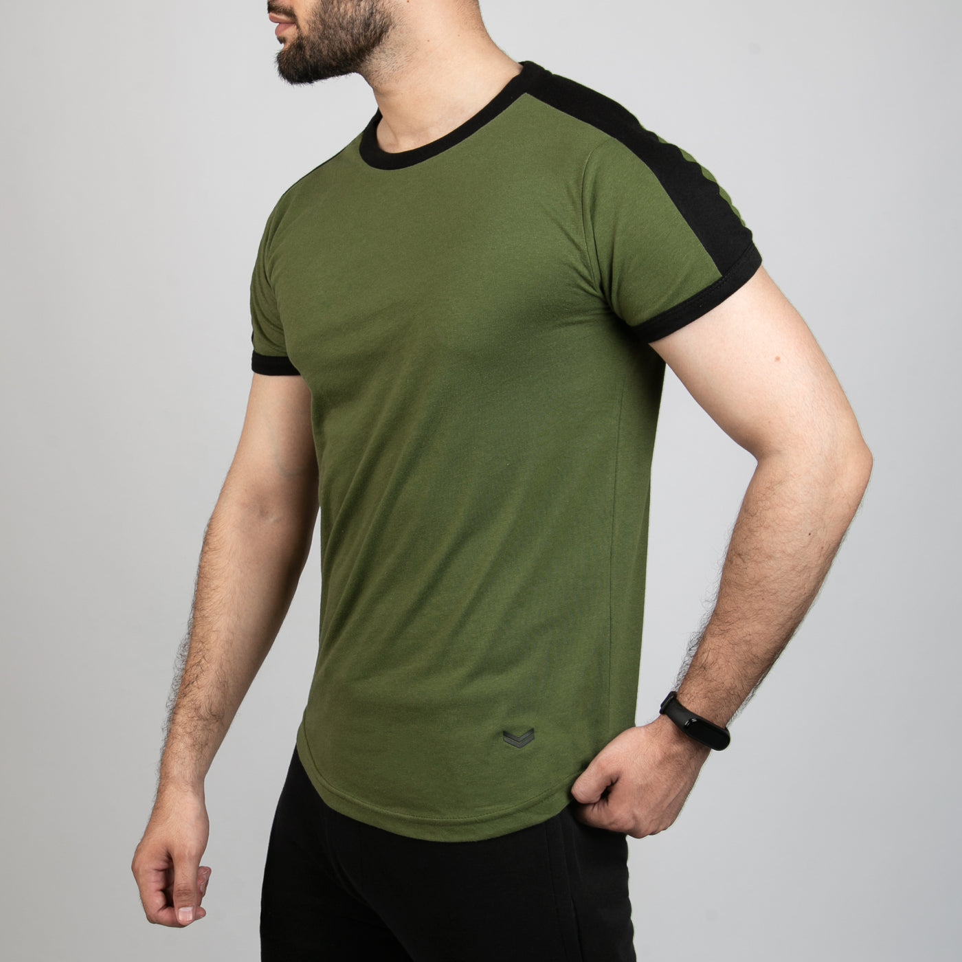 Olive Ringer T-Shirt with Shoulder Panel