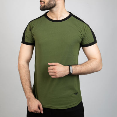 Olive Ringer T-Shirt with Shoulder Panel