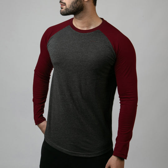 Charcoal & Maroon Raglan